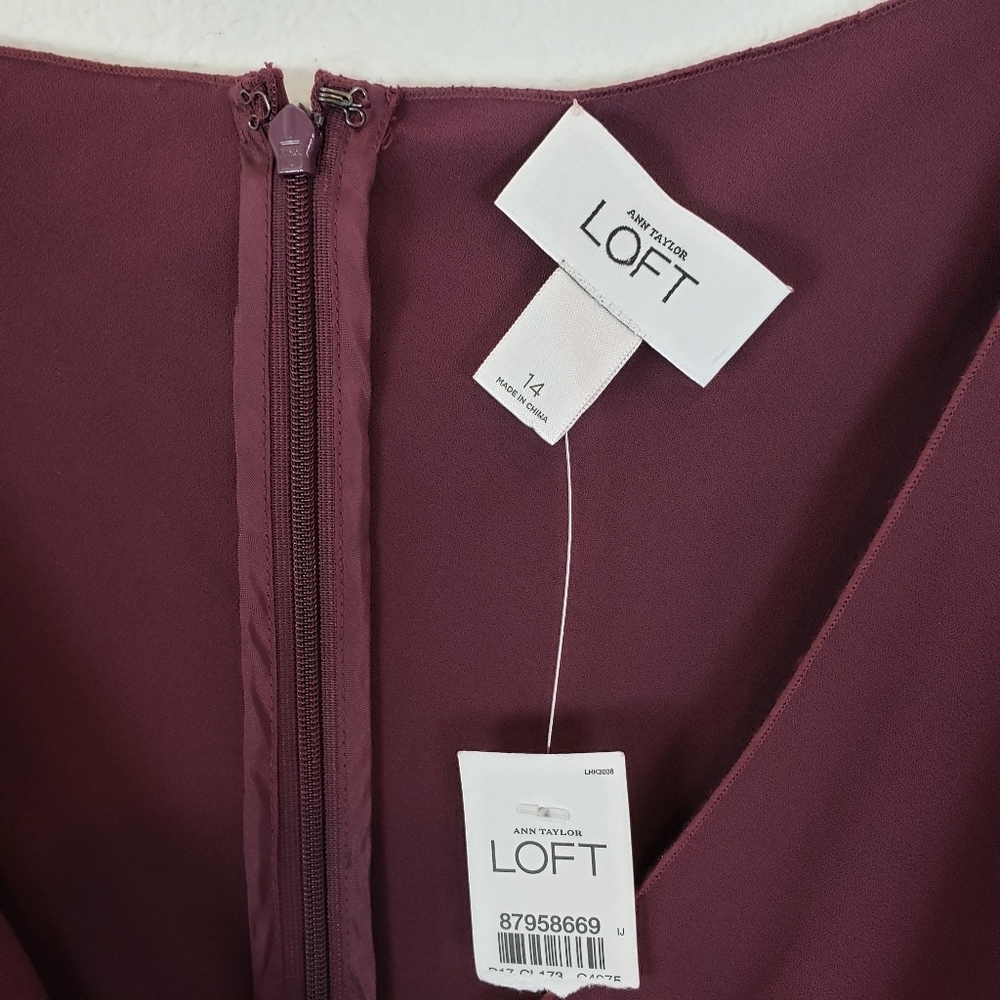 Ann taylor burgundy plunge neckline dress - Picture 2 of 7